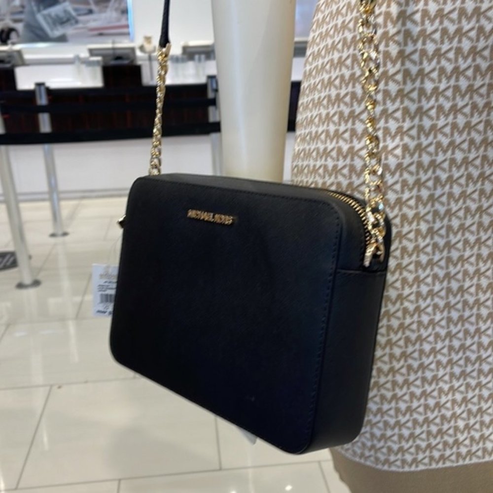 Michael Kors Jet Set Item Large East West Zip Crossbody Leather Black - Picture 2 of 16